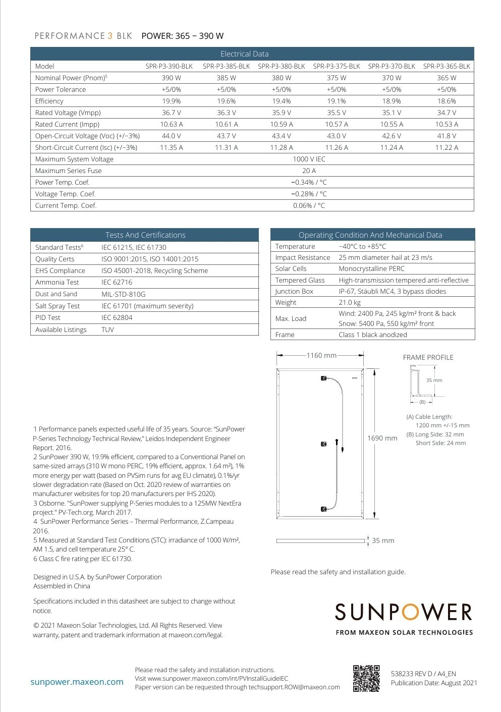 Sunpower Performance 3 385w BLK Solar panels - Image 4