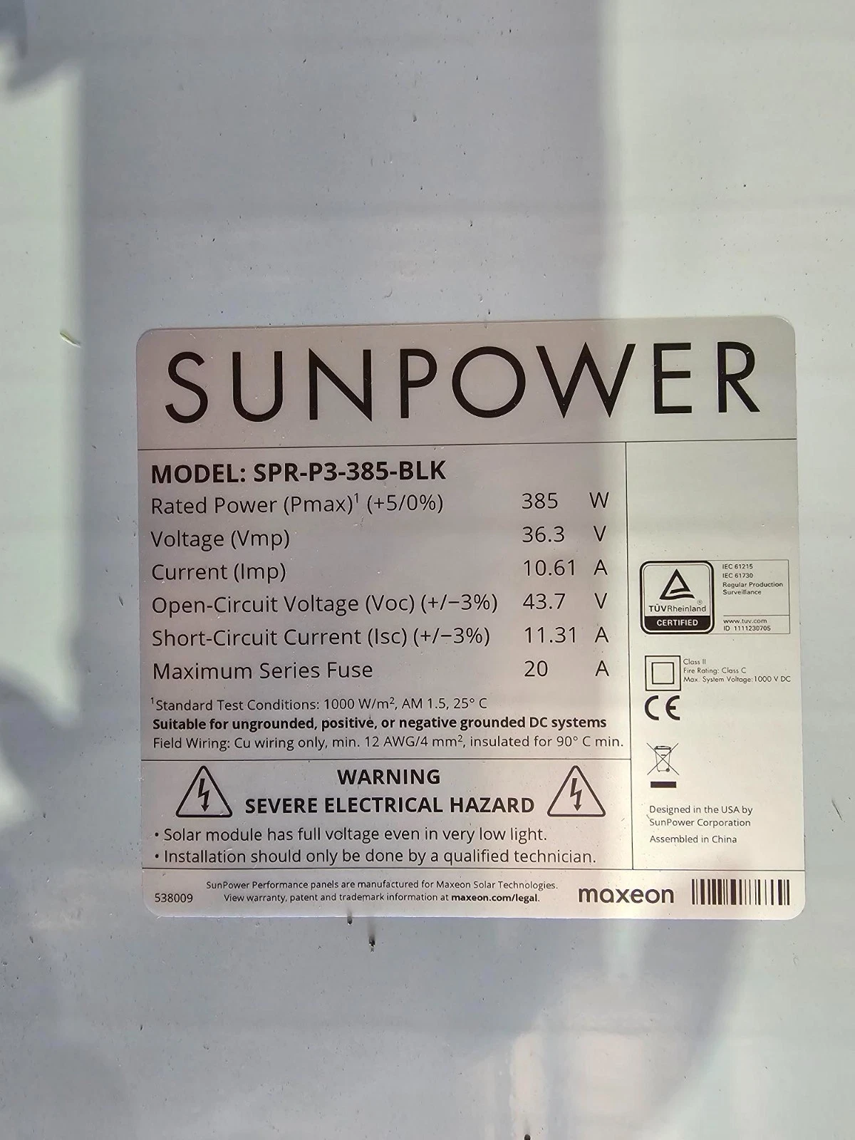 Sunpower Performance 3 385w BLK Solar panels - Image 5